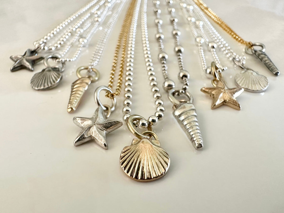 Rustic Sterling Silver Starfish pendant charm necklace, handmade from recycled 925 Sterling Silver, made to order