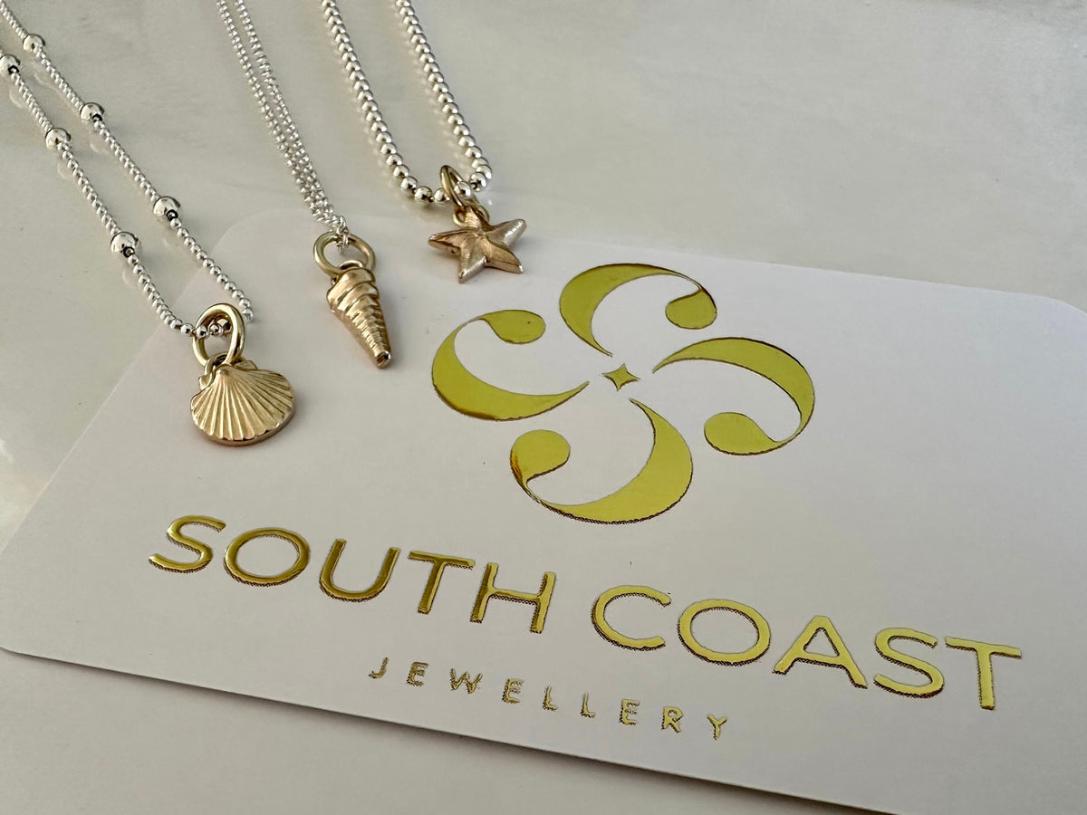 Solid 9ct gold Turritella Seashell pendant charm necklace, handmade from recycled 9ct gold, made to order