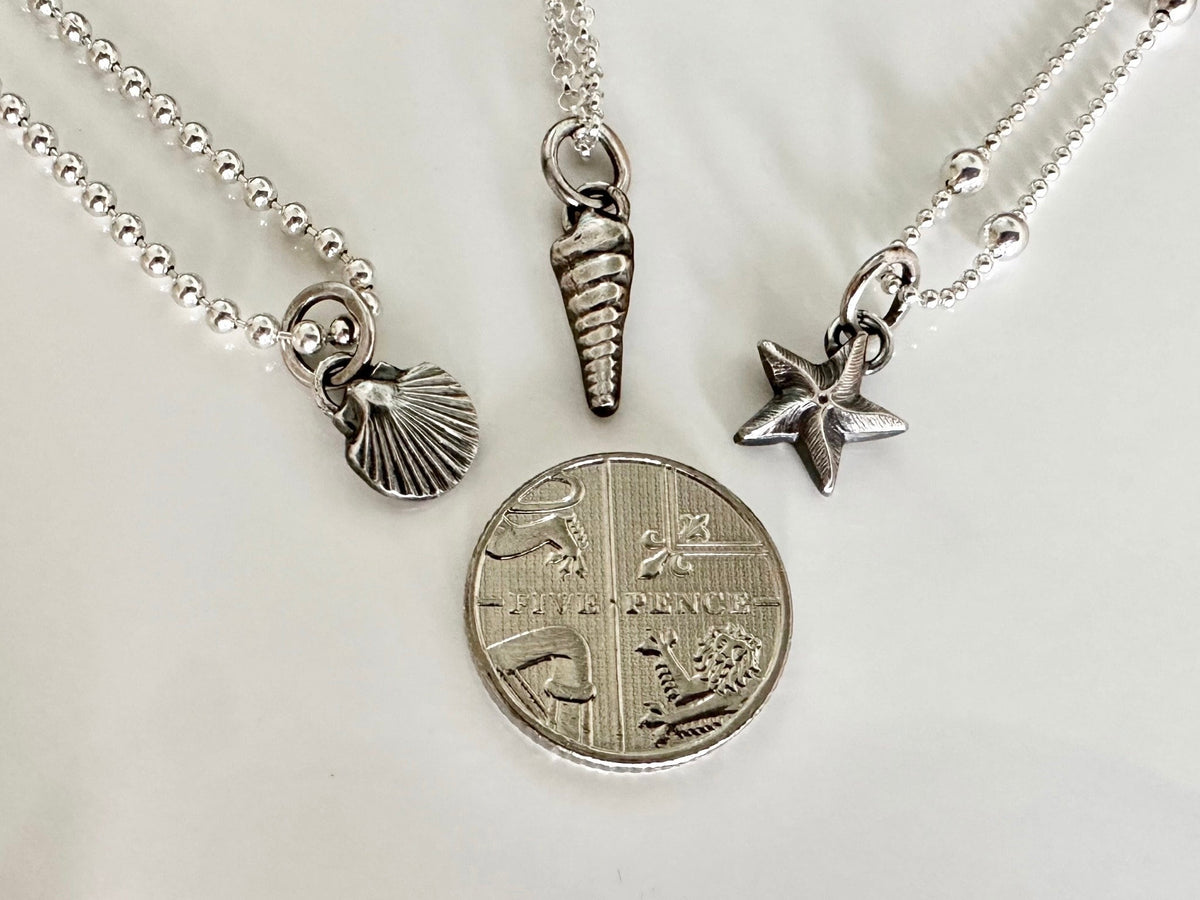 Rustic Sterling Silver Turritella Seashell pendant charm necklace, handmade from recycled 925 Sterling Silver, made to order